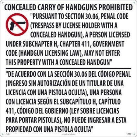 NMC Texas Concealed Handgun Prohibited Sign M460R